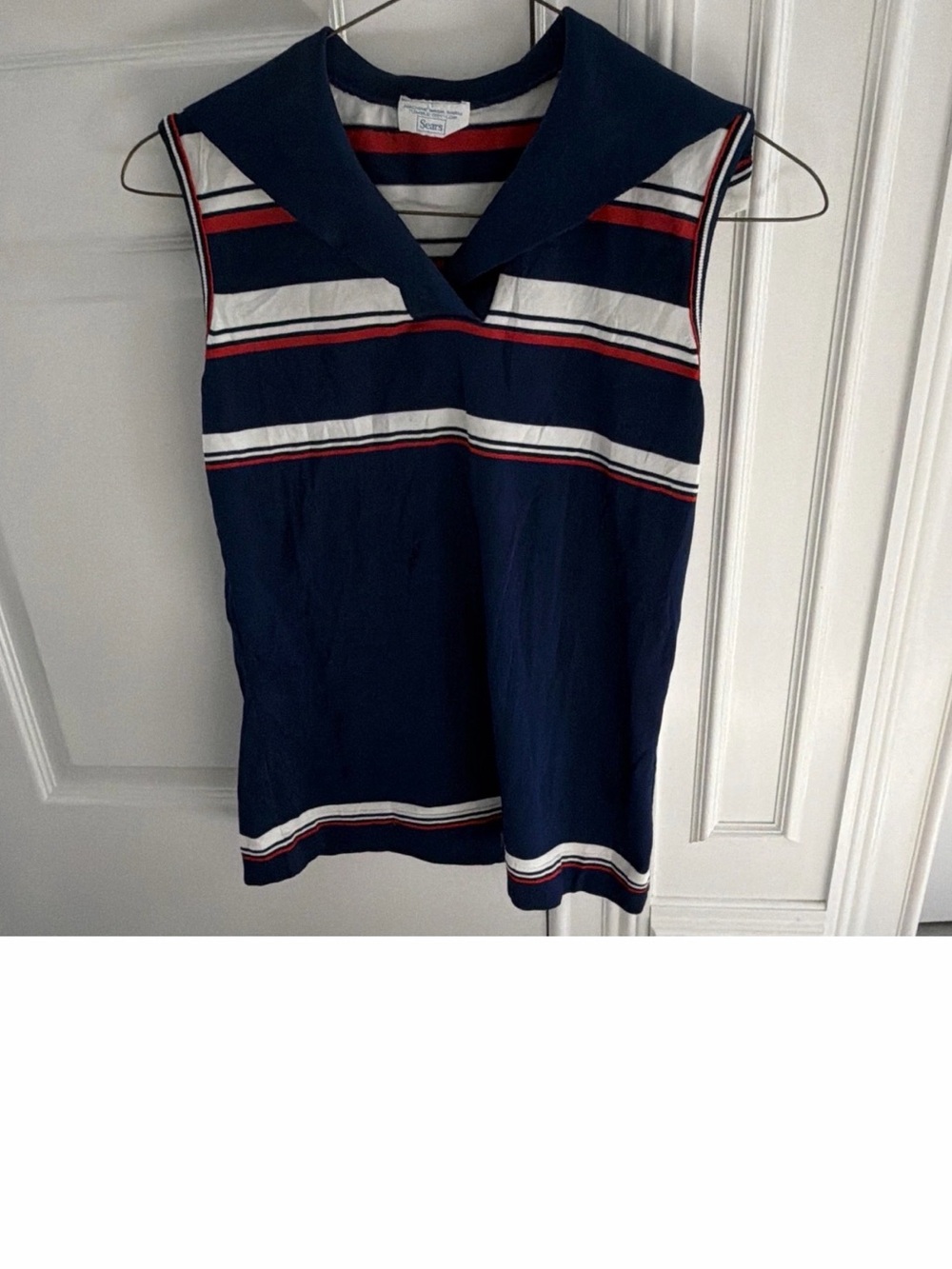 Vintage Americana Sears Navy Striped Sleeveless Sailor Top M